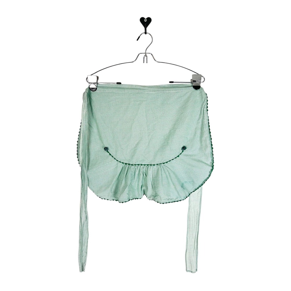 Vintage Handmade green‎ gingham apron ric rac trim farmhouse cottagecore
